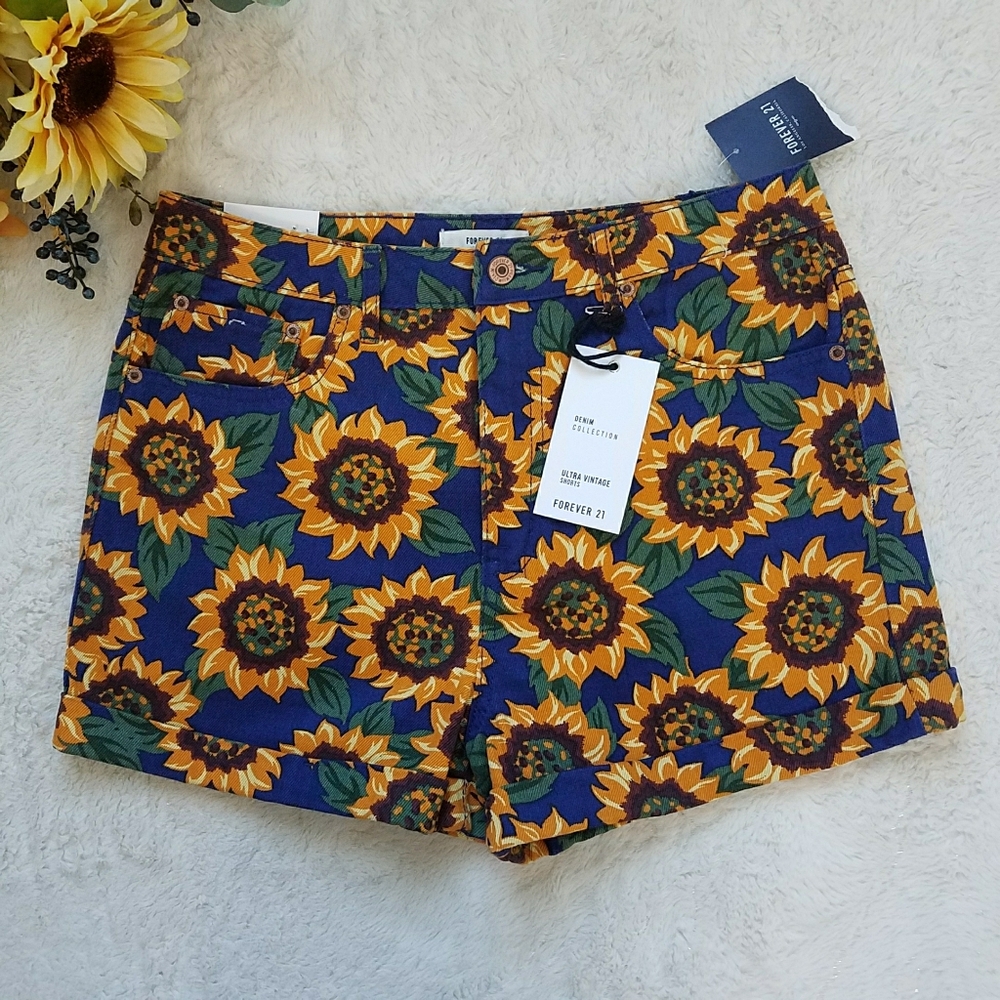 Forever 21 Los Angeles Sunflower Ultra Vintage Denim Shorts